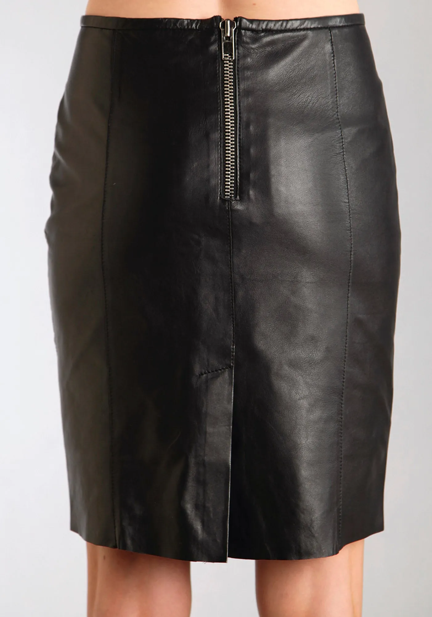 Stetson Womens Black Smooth Lamb Leather Pencil Skirt Back Slit Biker