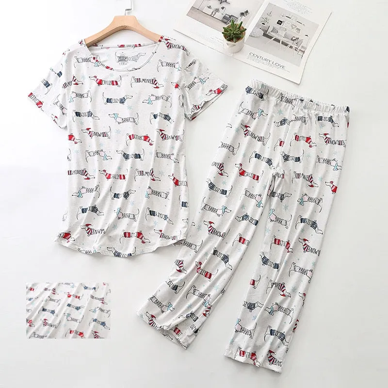 Stylish Dachshund Printed Pajama Set for Women