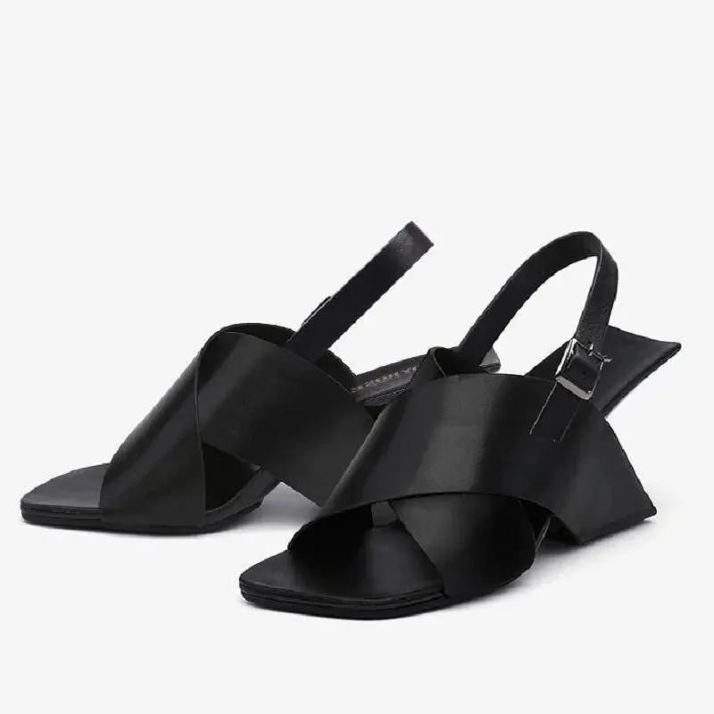 TEEK - Easel Back Buckle Strap Patent Wedges