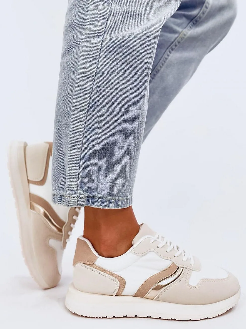 TEEK - White Beige Gold Laced Sneakers