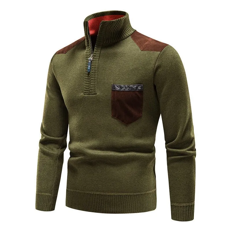 Thickened Pullover Zipper Chest Pocket Sweater For Men