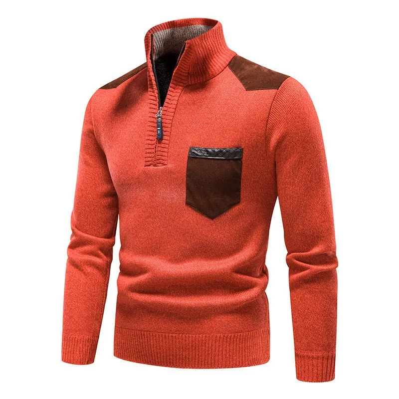 Thickened Pullover Zipper Chest Pocket Sweater For Men