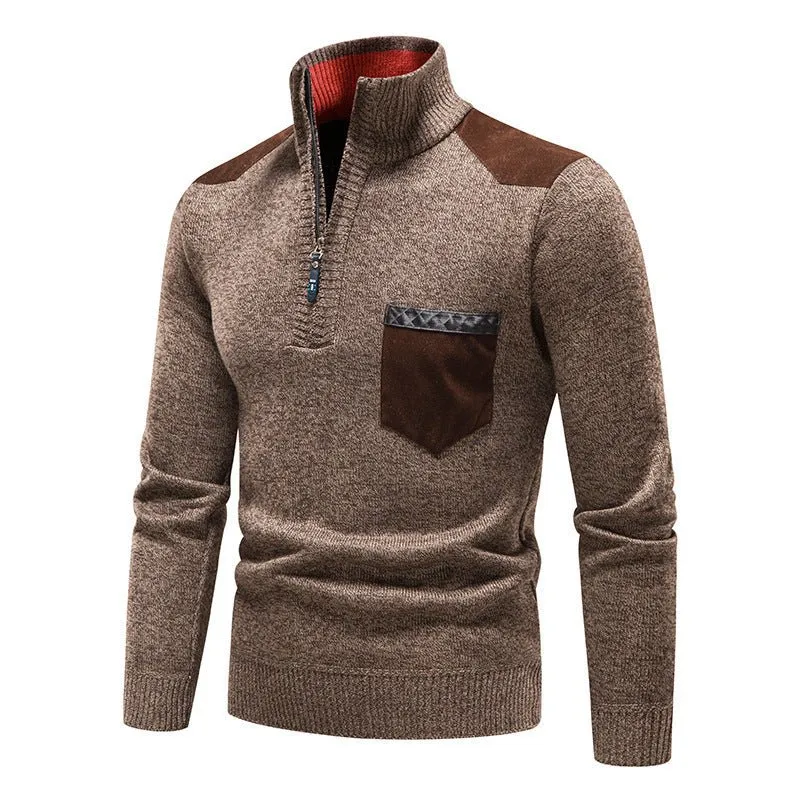 Thickened Pullover Zipper Chest Pocket Sweater For Men