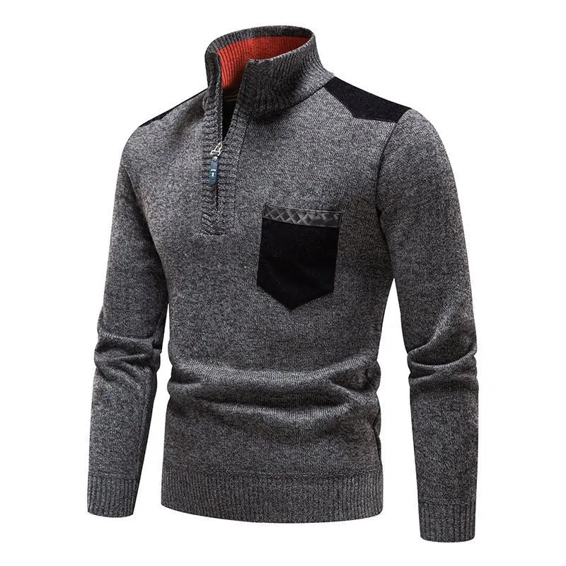 Thickened Pullover Zipper Chest Pocket Sweater For Men