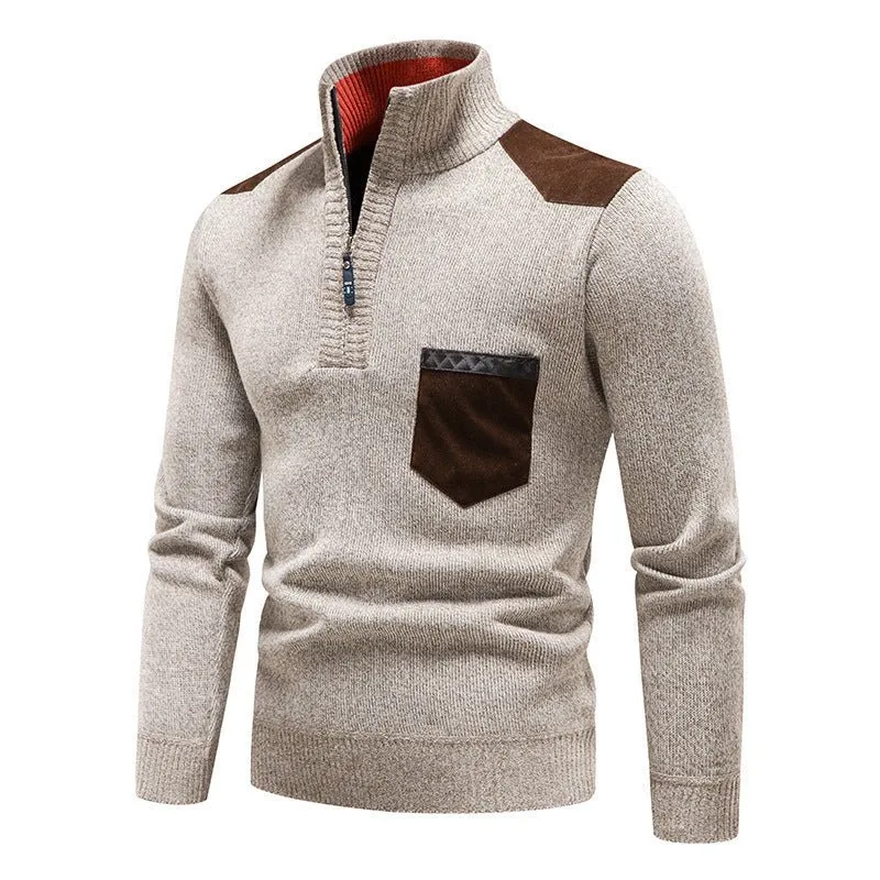 Thickened Pullover Zipper Chest Pocket Sweater For Men