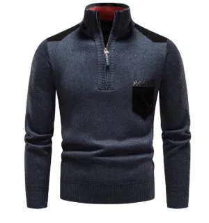 Thickened Pullover Zipper Chest Pocket Sweater For Men