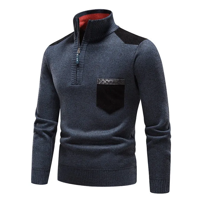 Thickened Pullover Zipper Chest Pocket Sweater For Men