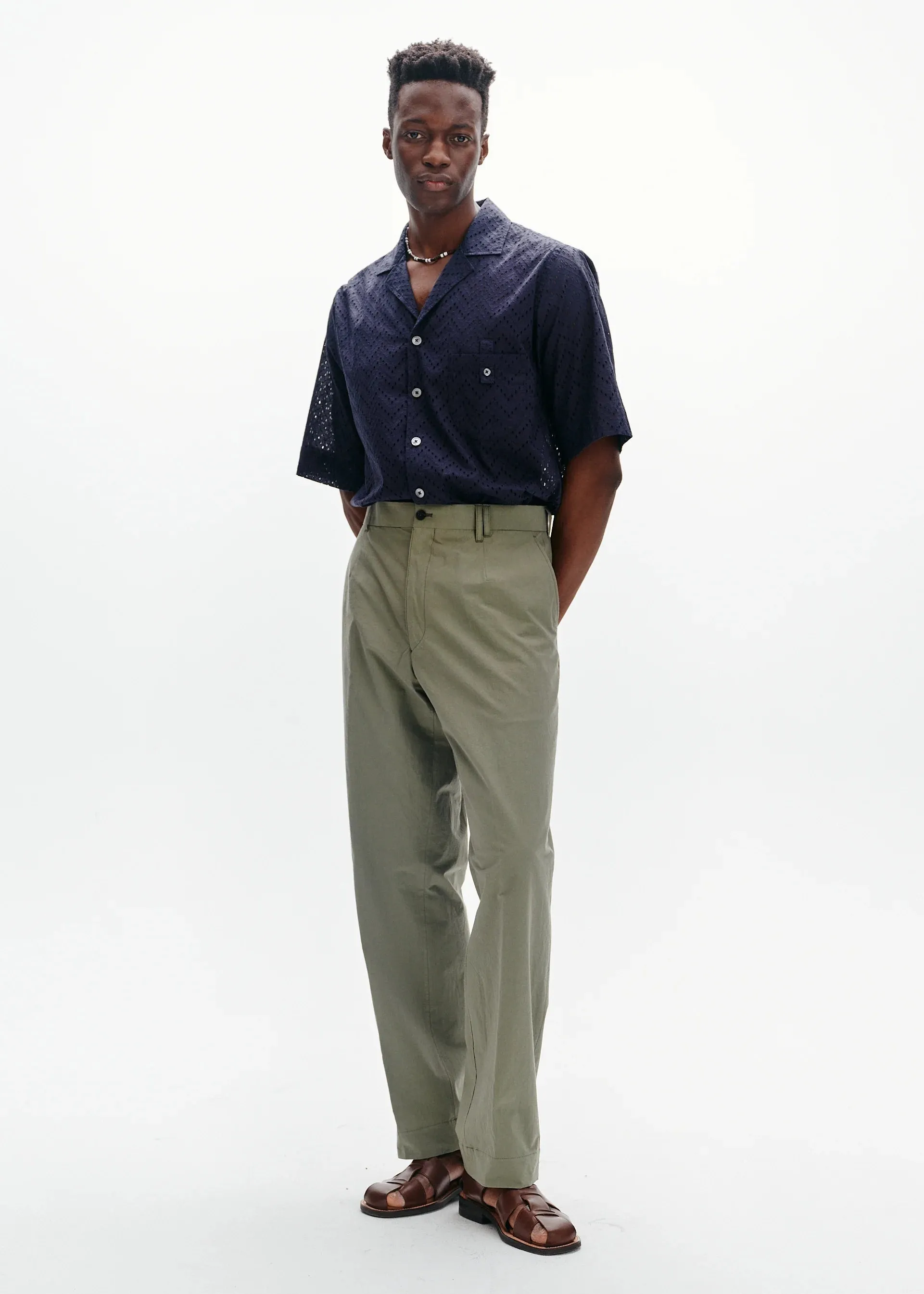 Typewriter Cotton Straight Trousers | Sage