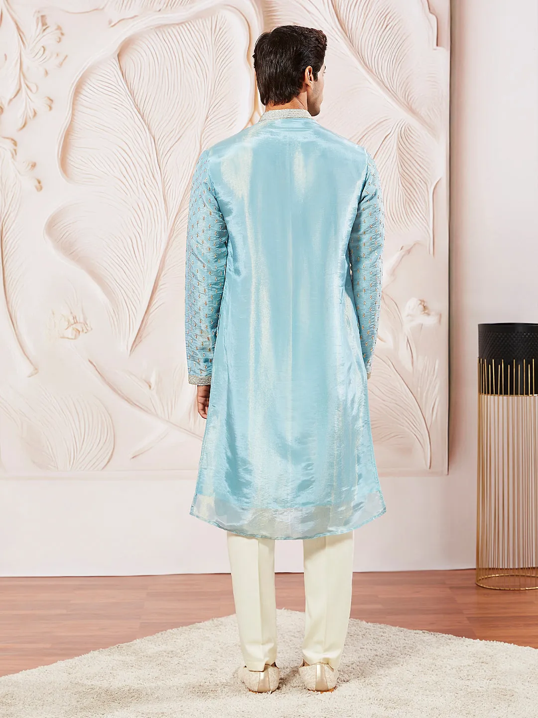 VASTRAMAY Men's Aqua Tissue Silk Kurta Pyjama Set