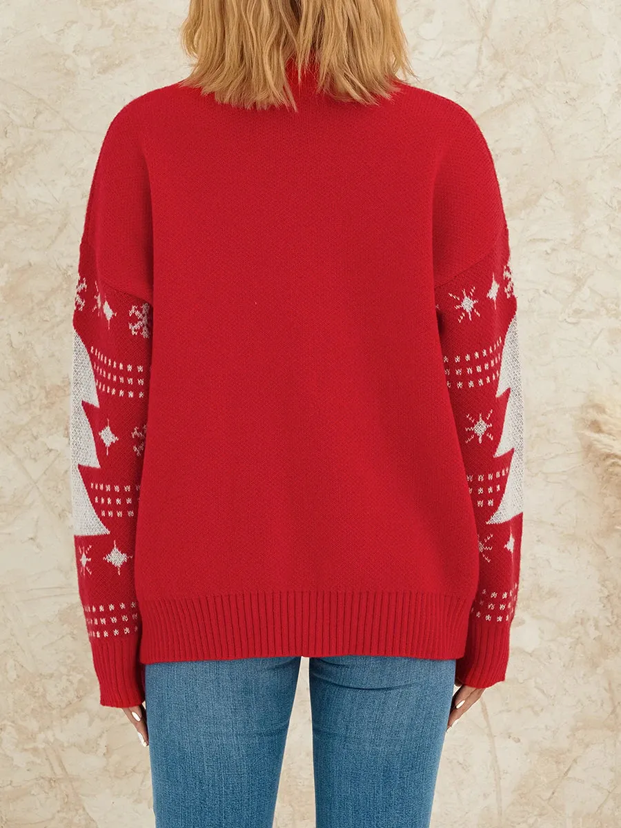 Wenkouban-Christmas Thanksgiving outfits_Reindeer Patterned Crew Neck Long Sleeve Knitwear Rib-Knit Hem Christmas Sweater