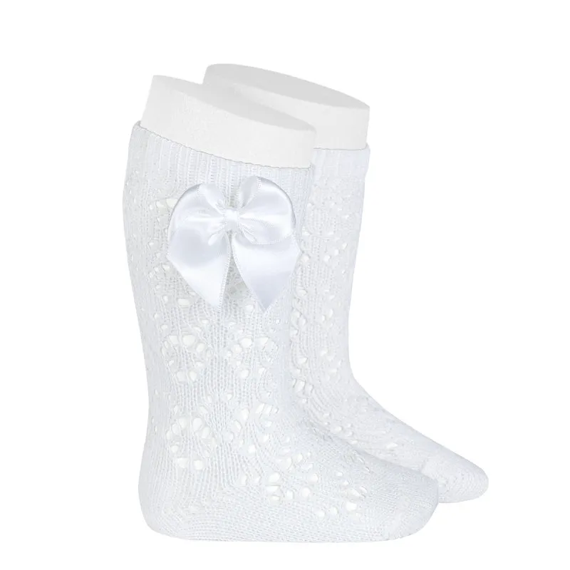 White perle geometric openwork knee high