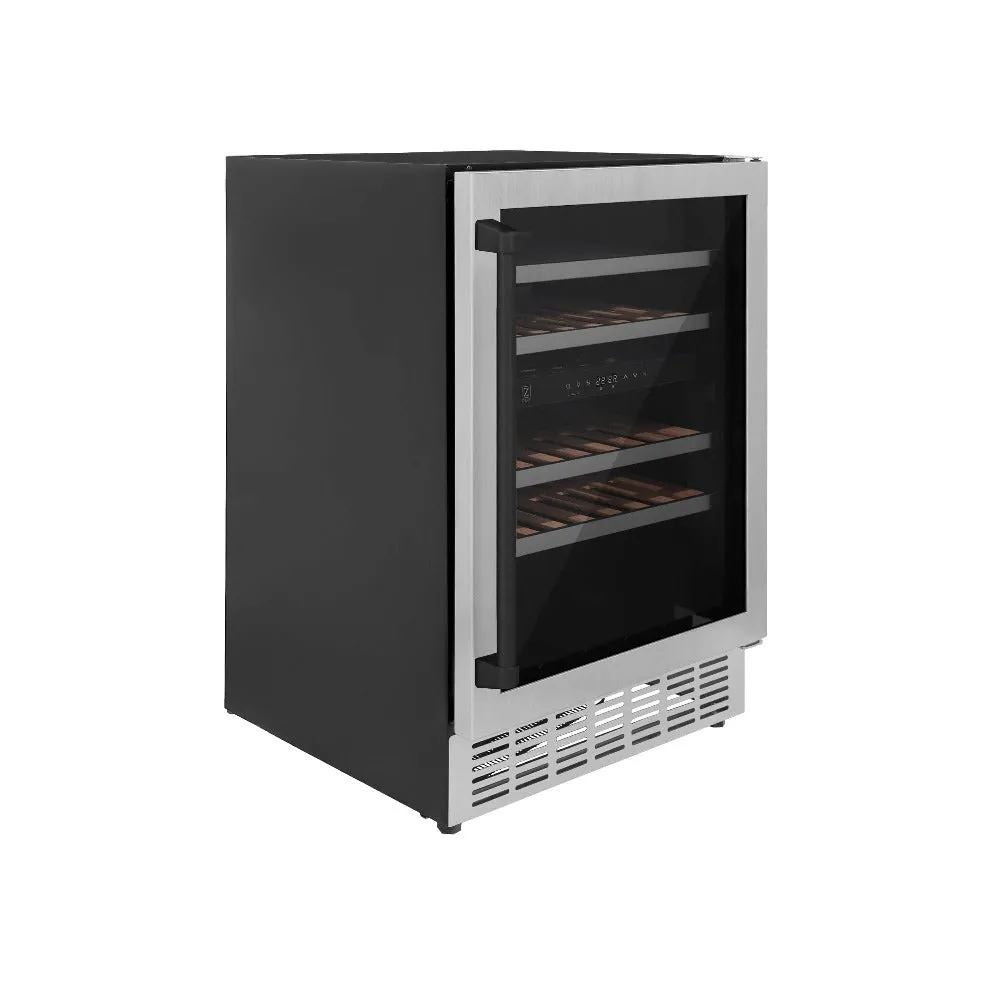 ZLINE Autograph Edition 24 in. Monument Dual Zone 44-Bottle Wine Cooler in Stainless Steel with Matte Black Accents (RWVZ-UD-24-MB)