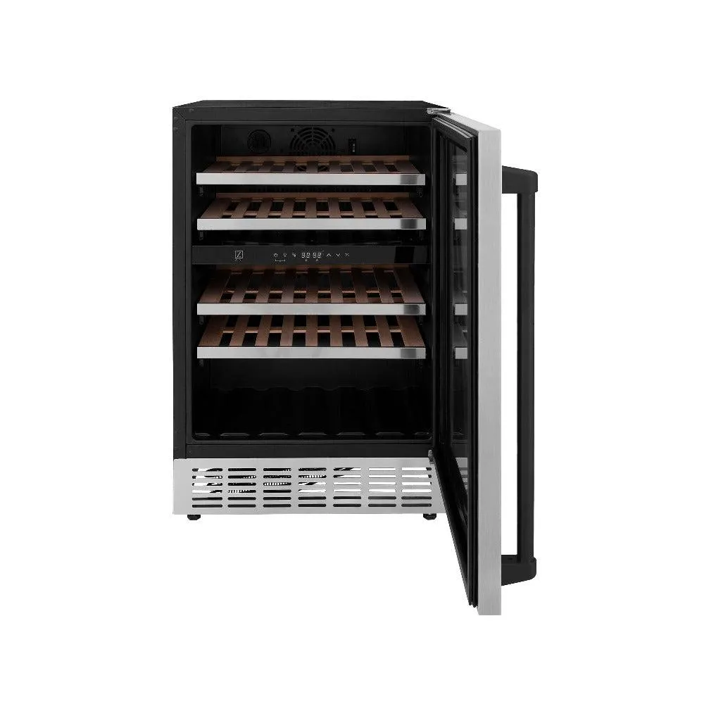 ZLINE Autograph Edition 24 in. Monument Dual Zone 44-Bottle Wine Cooler in Stainless Steel with Matte Black Accents (RWVZ-UD-24-MB)