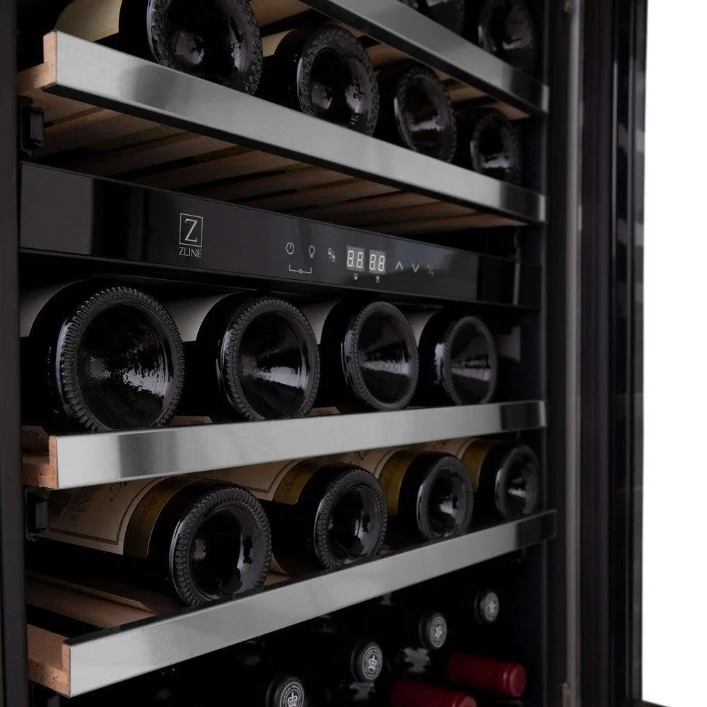 ZLINE Autograph Edition 24 in. Monument Dual Zone 44-Bottle Wine Cooler in Stainless Steel with Matte Black Accents (RWVZ-UD-24-MB)