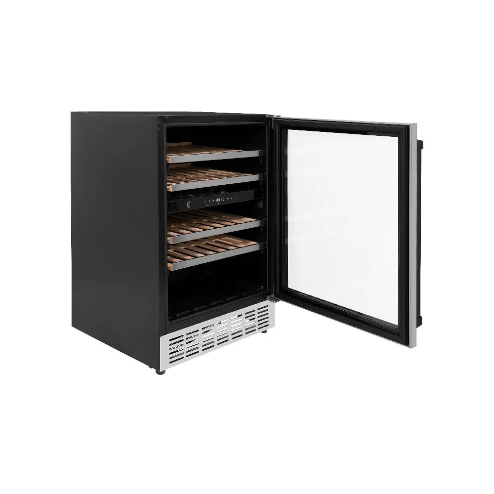 ZLINE Autograph Edition 24 in. Monument Dual Zone 44-Bottle Wine Cooler in Stainless Steel with Matte Black Accents (RWVZ-UD-24-MB)